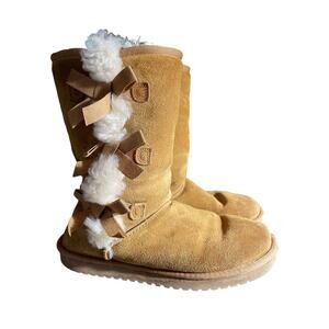 Koolaburra by UGG Victoria Chestnut mid calf Boots w/ bows&fur Womens size 7.